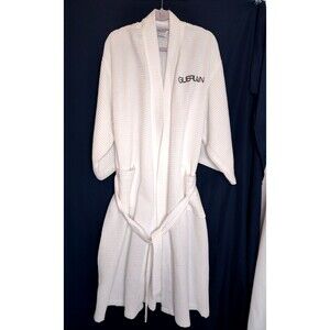 Boca Terry Guerlain Hotel Bathrobe One Size White Waffle Knit Cotton 3/4 Sleeve